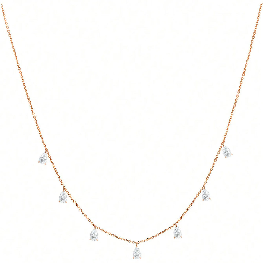 Adjustable 925 silver drop-shaped necklace with artificial zircon pendant on O-shaped chain in golden yellow, rose gold, or silver finish.