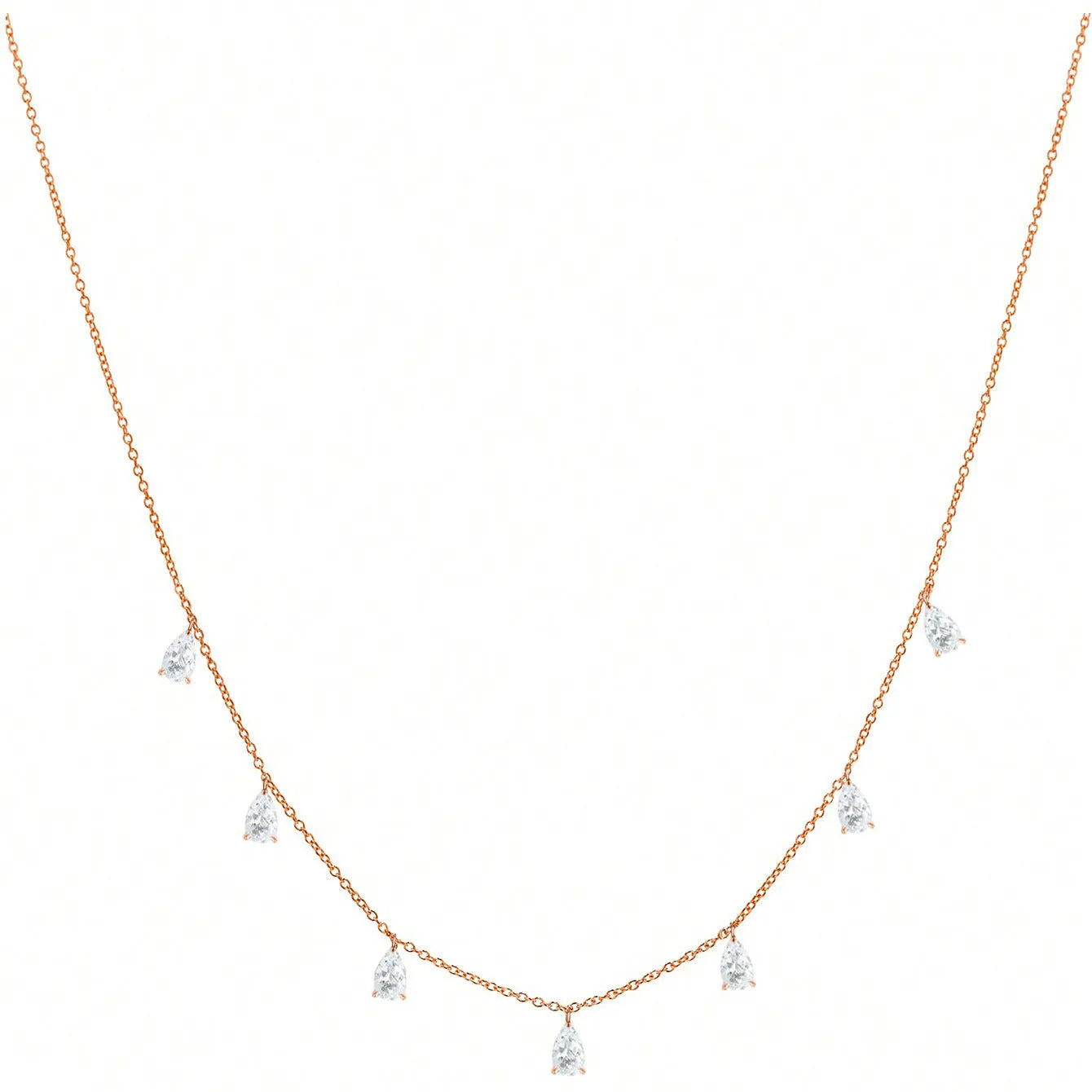Adjustable 925 silver drop-shaped necklace with artificial zircon pendant on O-shaped chain in golden yellow, rose gold, or silver finish.