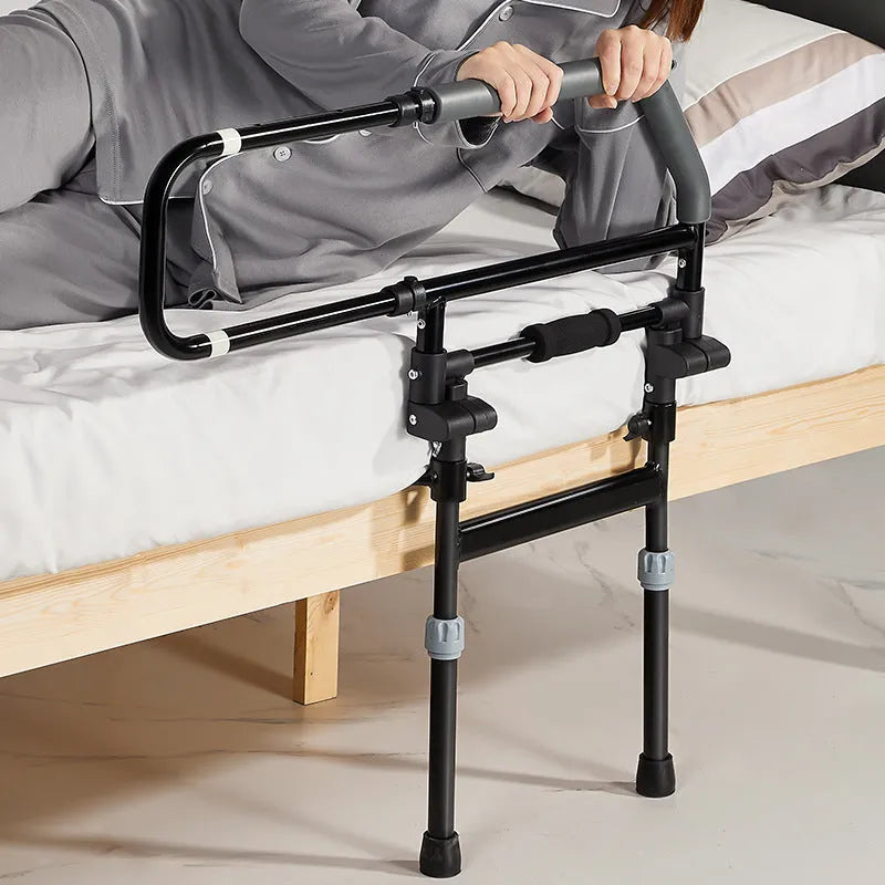 Carbon steel bedside bed aid armrest with PU sponge armrest, height adjustable 32-50cm, floor-foldable, punch-free