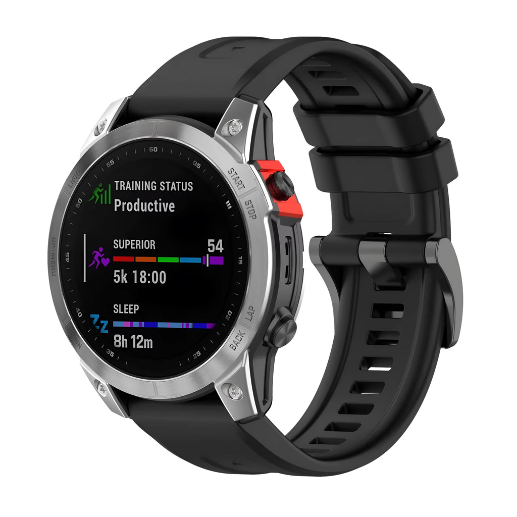 Jiaming Fenix7 compatible quick release silicone watchband in multiple colours on a white background.