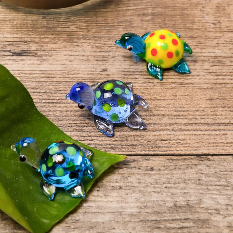 Geometric glass turtle ornament in six colour variations for desktop decoration