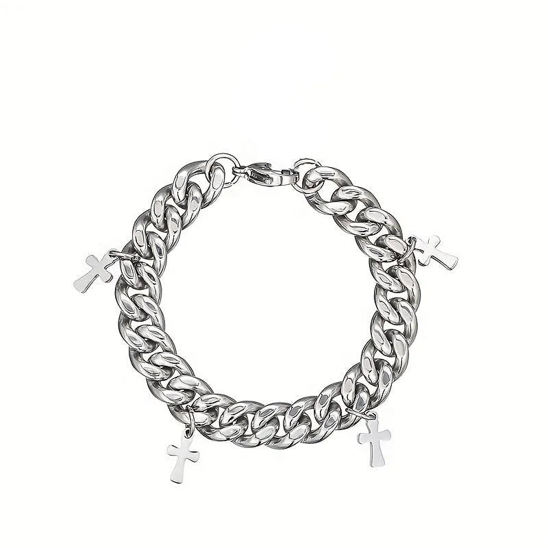 Men's geometric cross bracelet in titanium steel with minimalist design