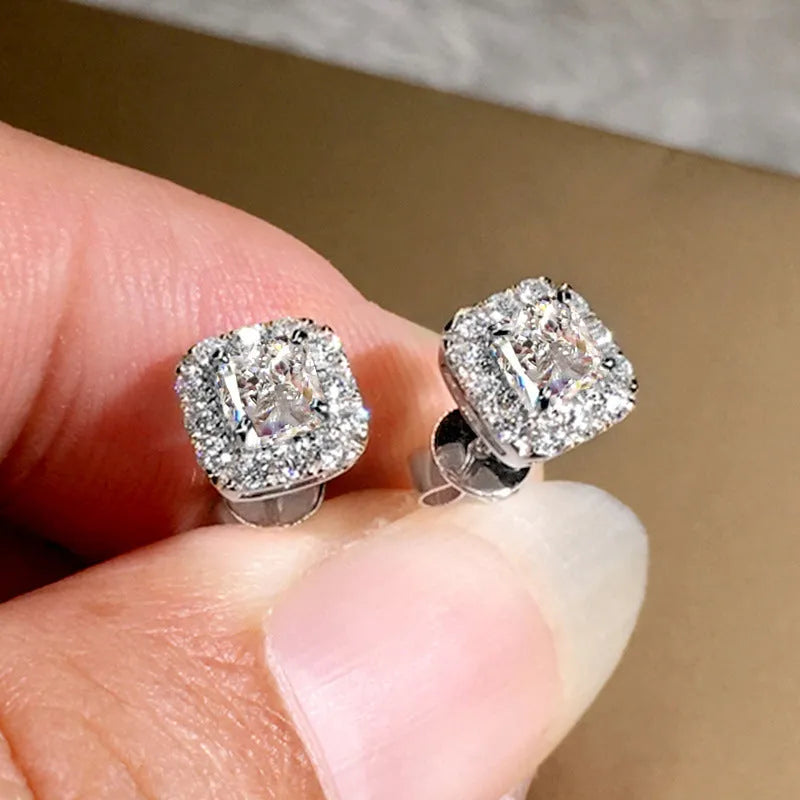 Bright grandmother green square zircon earrings with electroplated copper in six colour variations