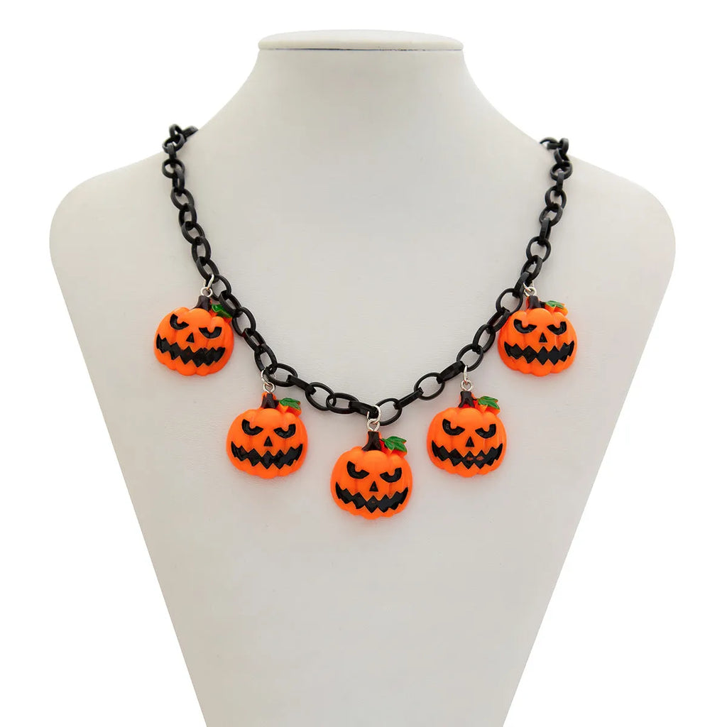 Cartoon pumpkin ghost Halloween necklace with mixed colours on regular chain