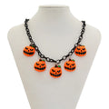 Cartoon pumpkin ghost Halloween necklace with mixed colours on regular chain