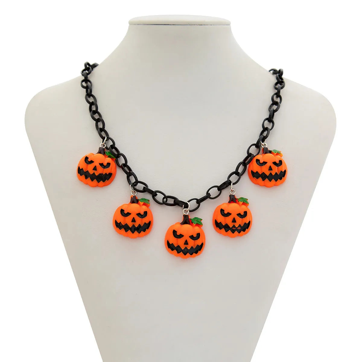 Cartoon pumpkin ghost Halloween necklace with mixed colours on regular chain