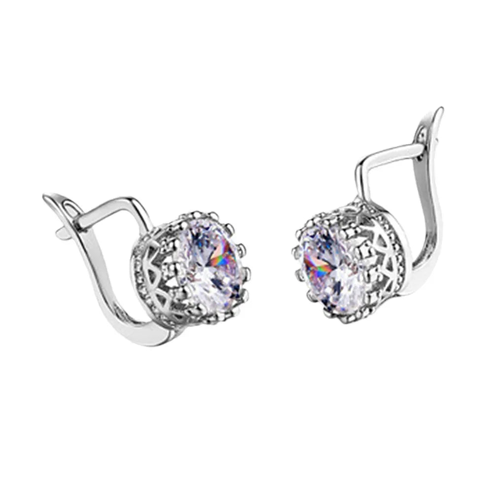 Korean retro crown clip-on earrings with rhinestone detail in rose gold and white gold colours