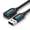 Black USB A Male to AM extension cable showing straight connectors, available in multiple lengths.