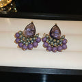 Retro alloy tassel earrings with zircon and purple droplet colour for women