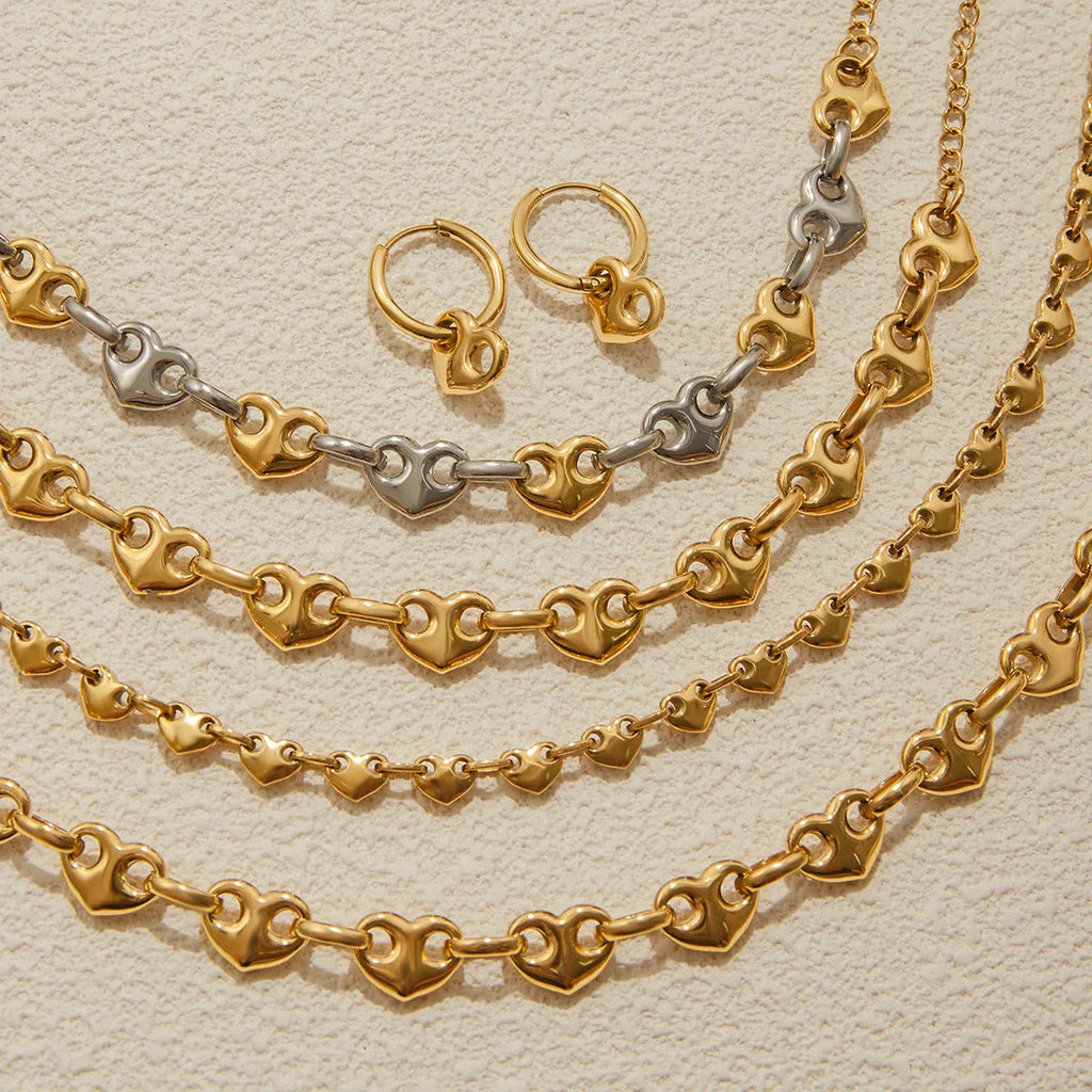 Love Light stainless steel necklace and earring set for women with bracelet and five colour options.