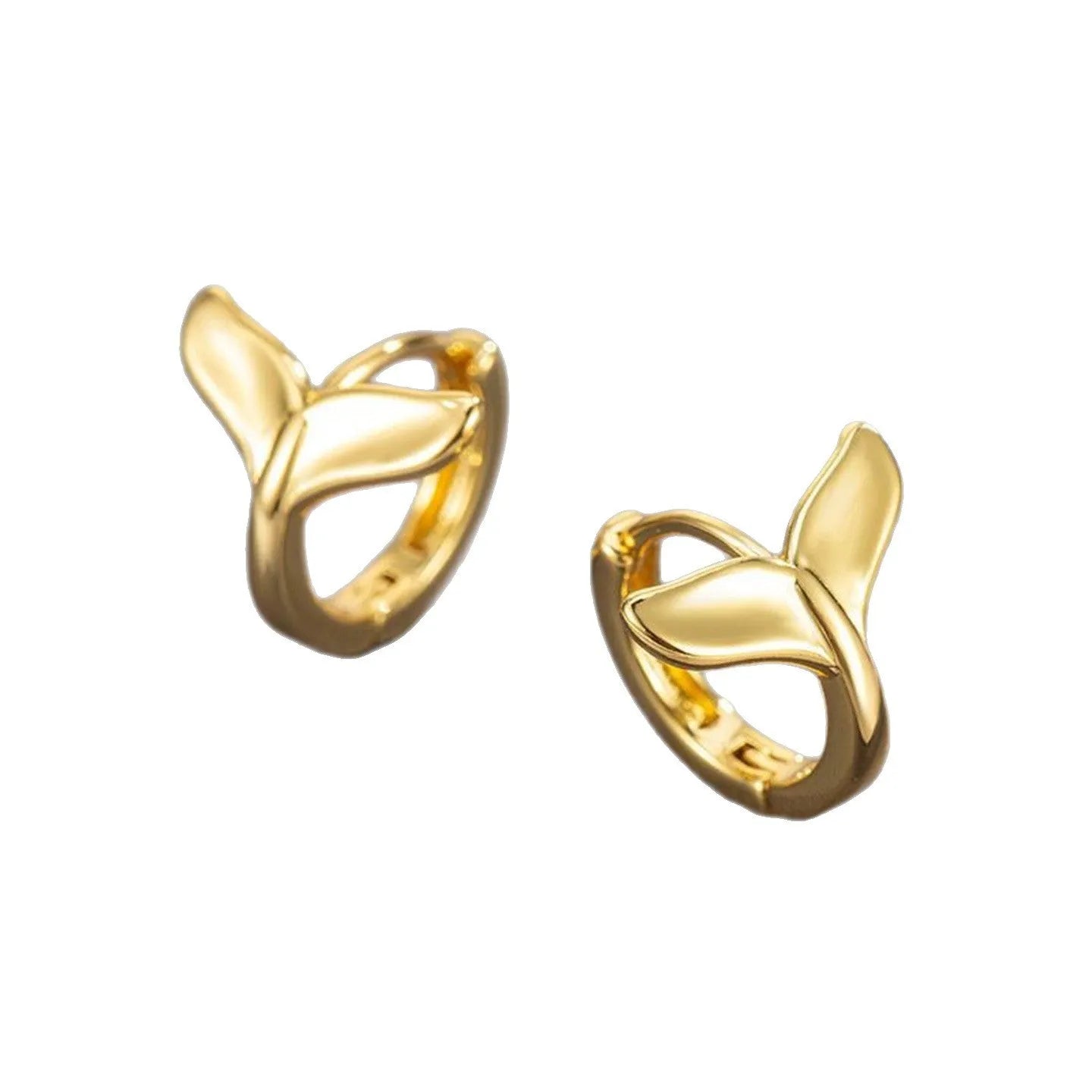 Women's copper fishtail earrings with electroplated white or yellow gold finish