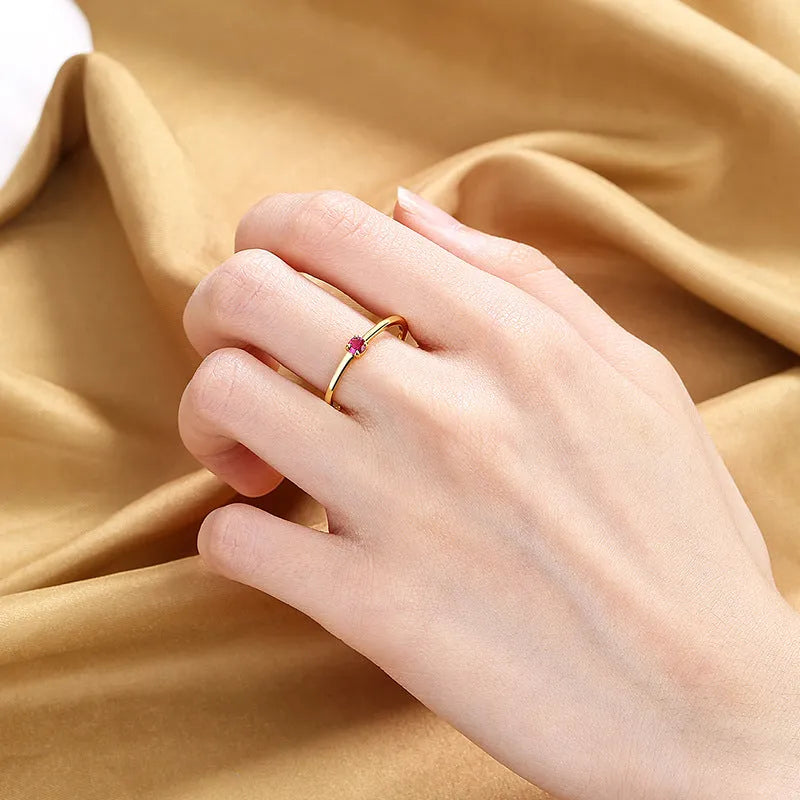 Copper geometric ring with single diamond accent in fine circle shape available in multiple colours