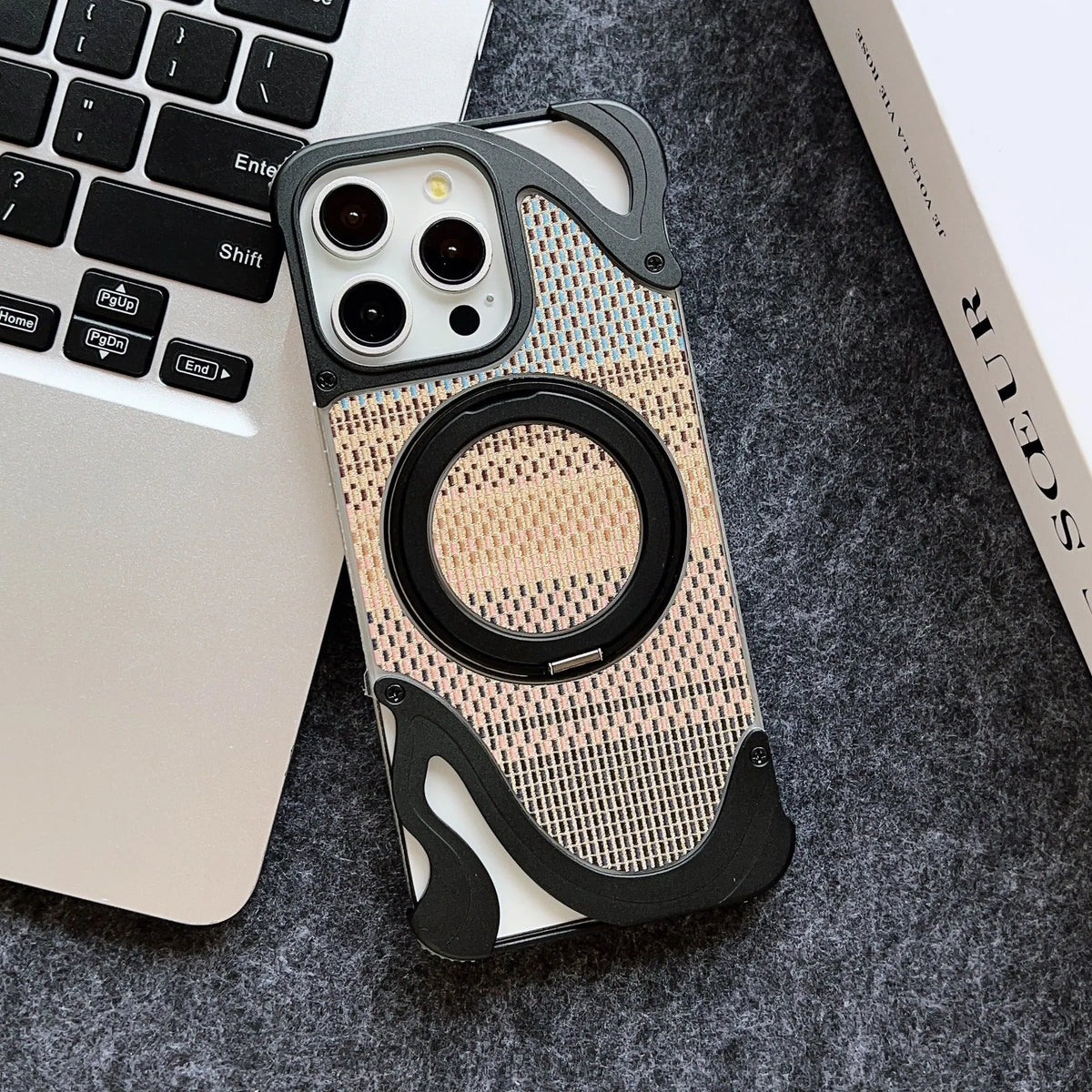 Frameless magnetic bracket phone case in metal and PC with electroplated finish for Apple iPhone 14 15 16 Pro and Pro Max