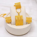 Gold-coloured copper bridal jewellery set with necklace, earrings, and ring in natural style