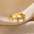 Golden diamond geometric titanium steel women's ring with free size adjustment