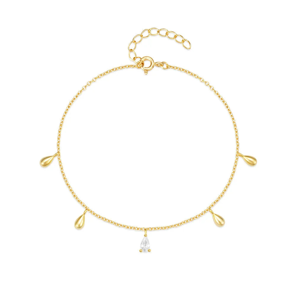 S925 sterling silver bracelet with geometric water drop pendant and diamond accents in gold colour