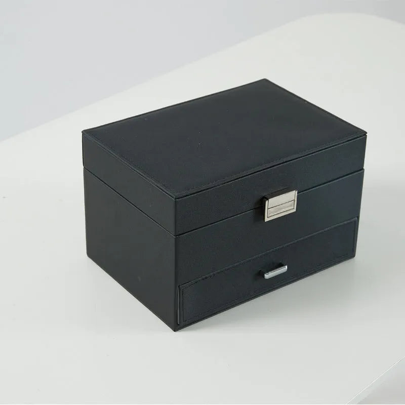 PU leather jewelry storage box in solid colour with hard case construction