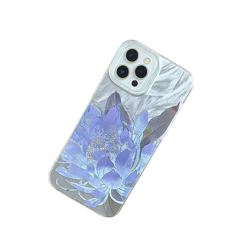 Blue Lotus floral design hard PC phone case for Apple iPhone on a white background.