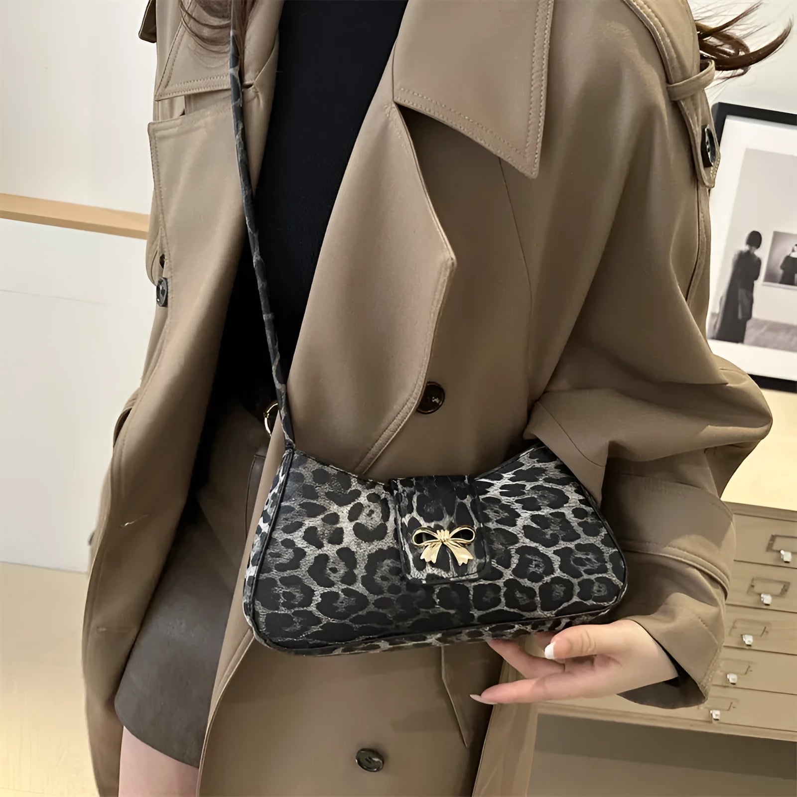 Women's casual PU leather handbag with sandwich pocket design in black, brown, coffee, or khaki colours