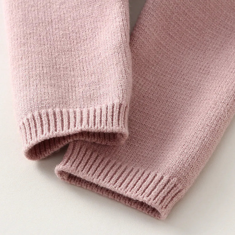 Girls' knitted cotton sweater and pants set in pink or white, sizes 66cm to 100cm, long sleeve pullover outfit