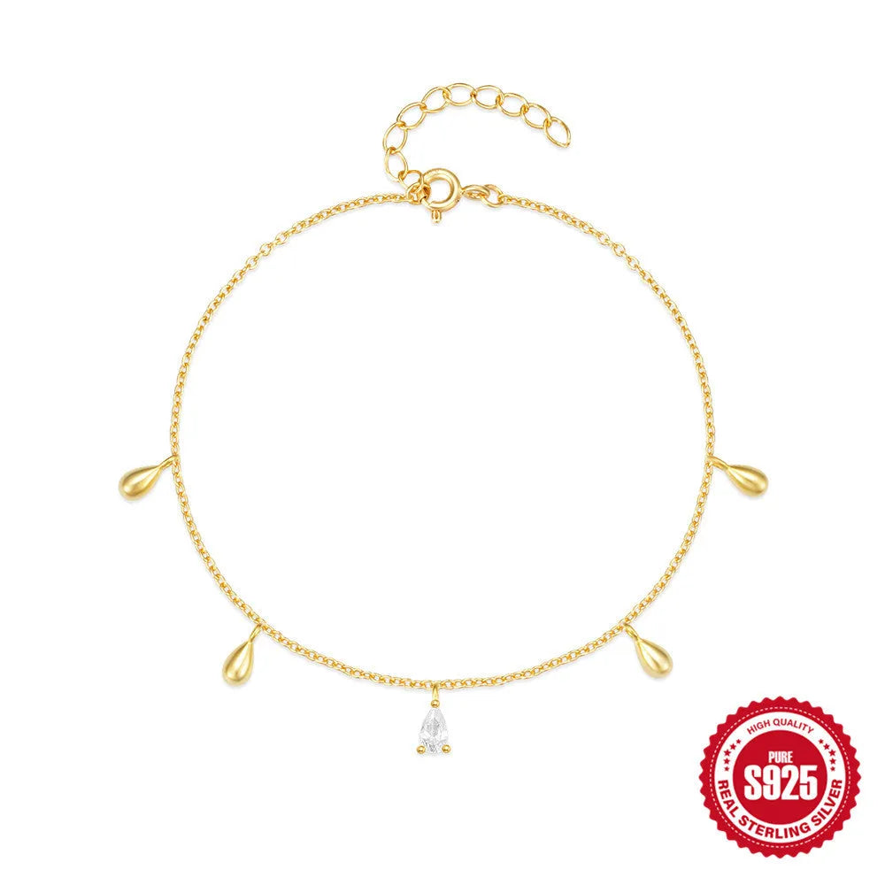 S925 sterling silver bracelet with geometric water drop pendant and diamond accents in gold colour