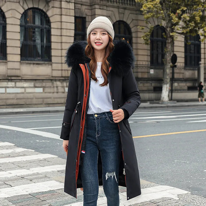 Women's long two-way cotton-padded fleece trench coat in bean green colour