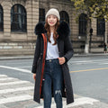 Women's long two-way cotton-padded fleece trench coat in bean green colour