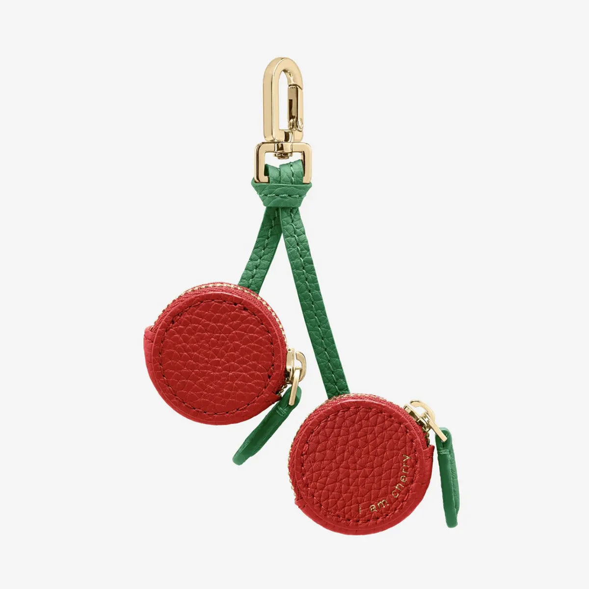 Mini leather coin purse keychain with zip and clip in cherry red colour.