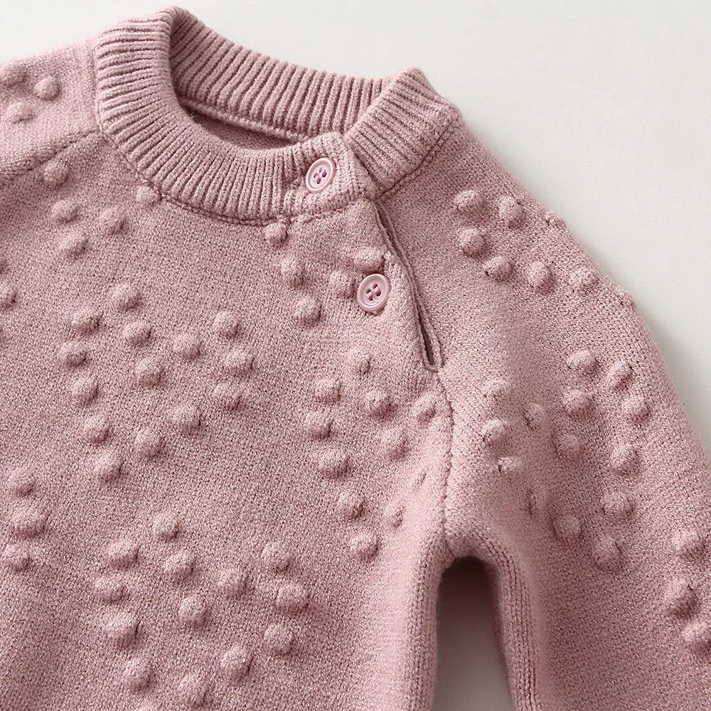 Girls' knitted cotton sweater and pants set in pink or white, sizes 66cm to 100cm, long sleeve pullover outfit