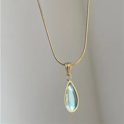 Titanium steel water drop necklace with mixed gem inlays on snake bones chain