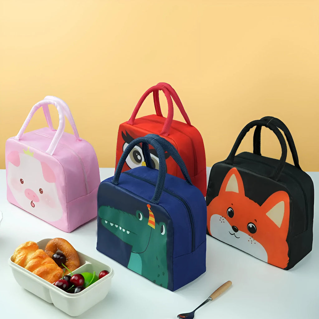 Colourful children's insulated lunch box bag with cartoon animal design