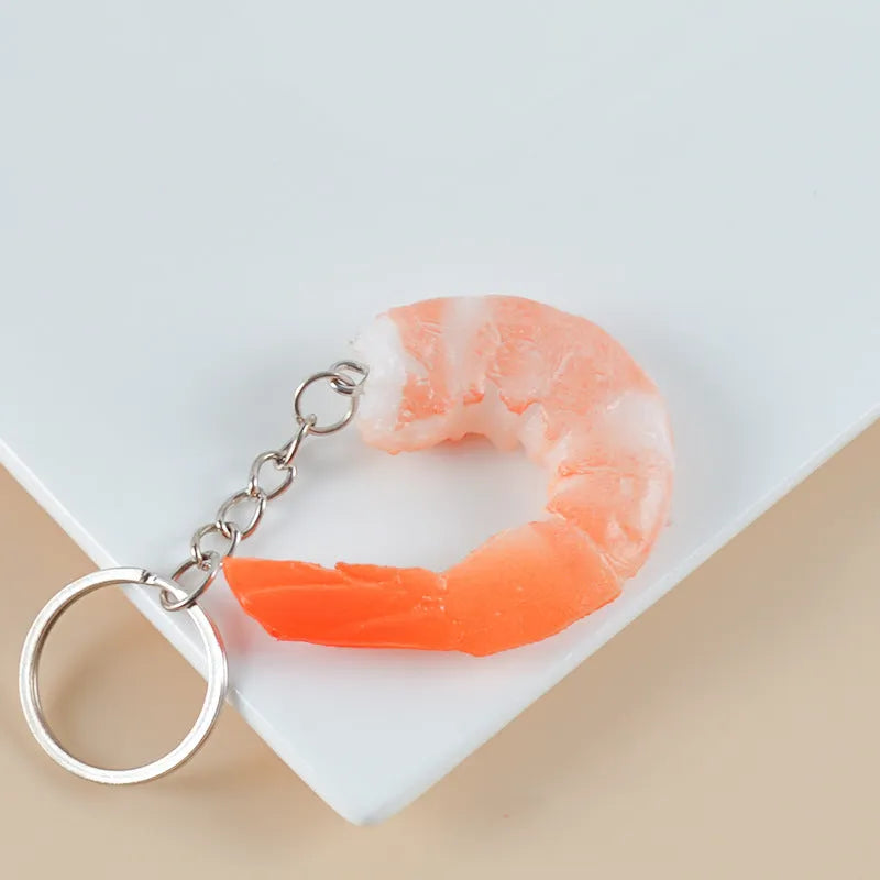 PVC simulation seafood shrimp keychain with door buckle attachment 1.5cm thickness