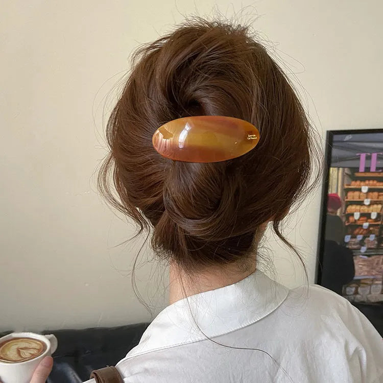 8.8cm oval acrylic hair clip in French retro style, women's fashion OL hairpin