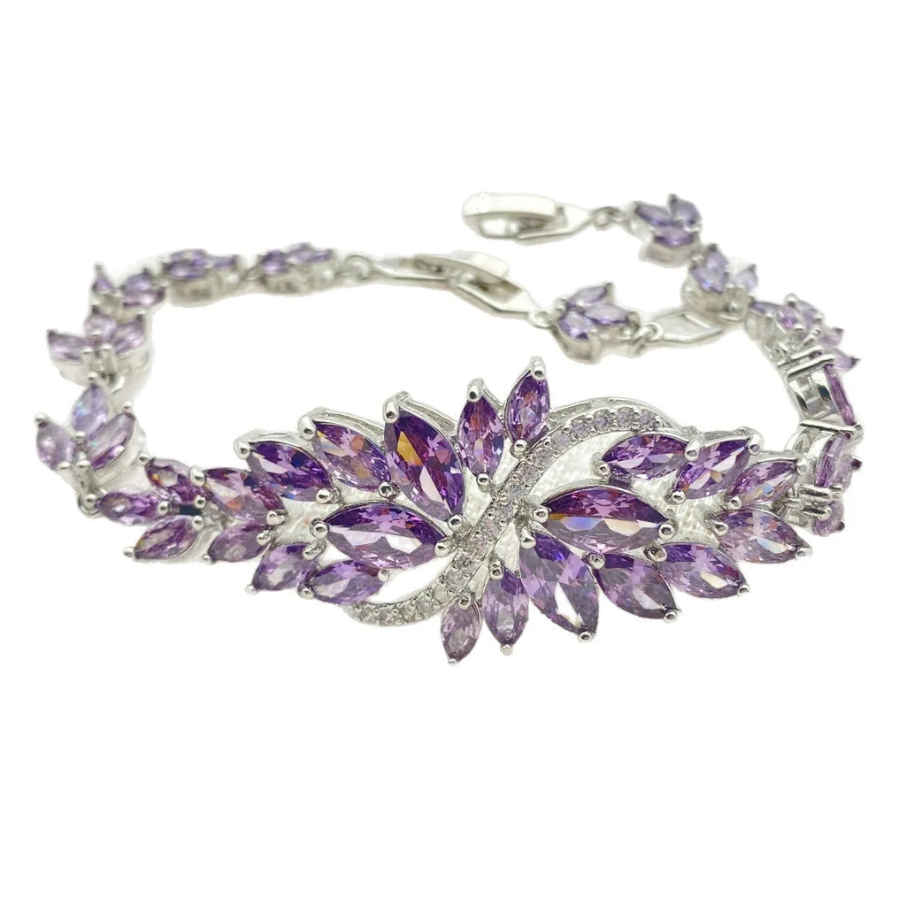Gold electroplated copper bracelet with ice flower pattern and colourful zircon stones