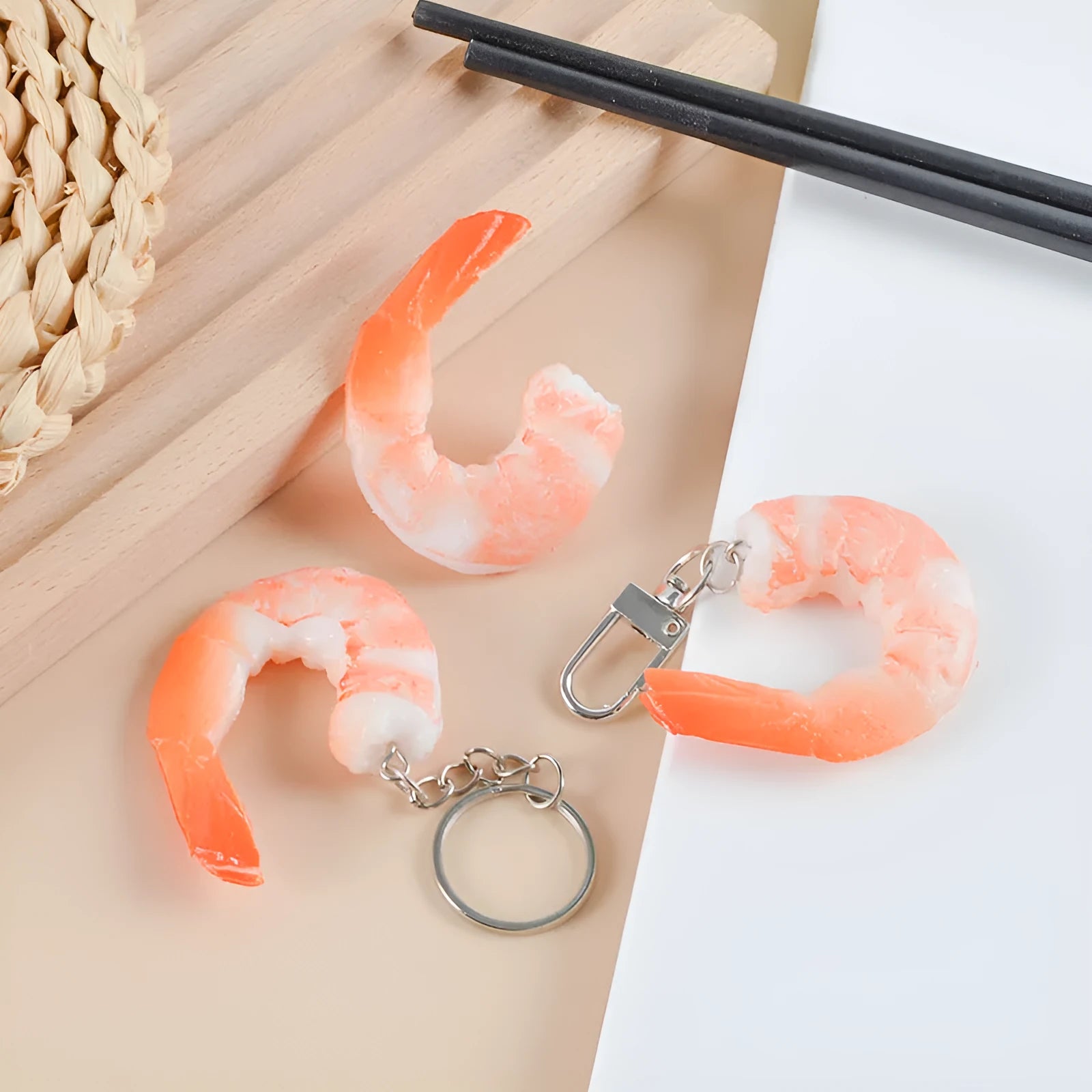 PVC simulation seafood shrimp keychain with door buckle attachment 1.5cm thickness