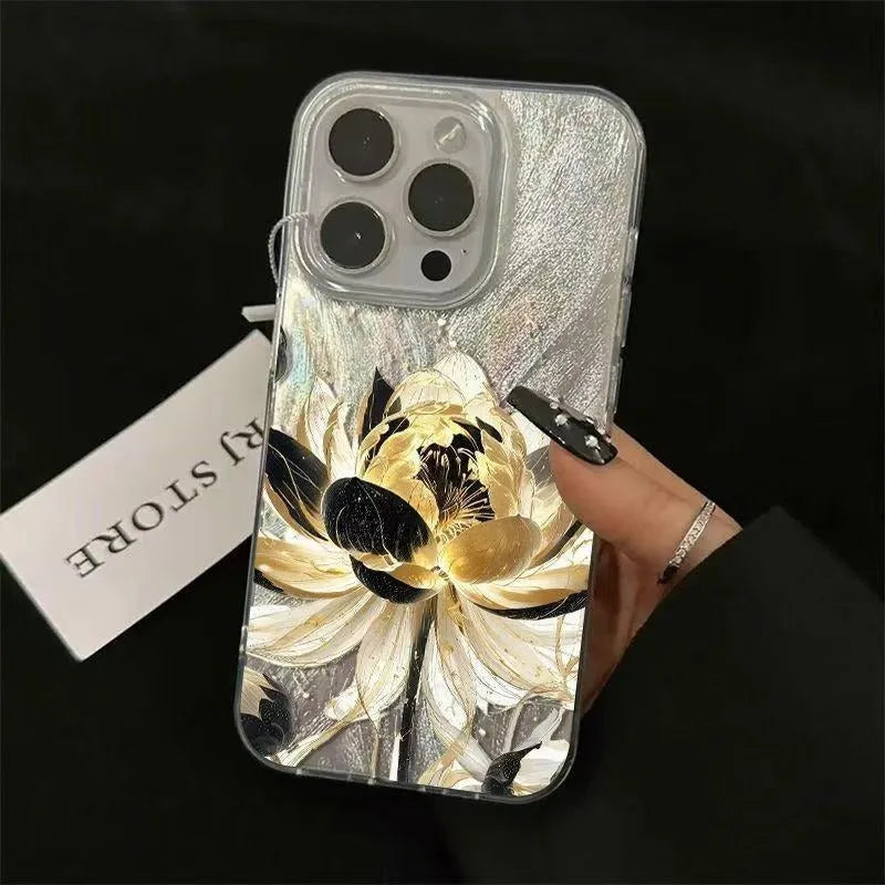 Blue Lotus floral design hard PC phone case for Apple iPhone on a white background.