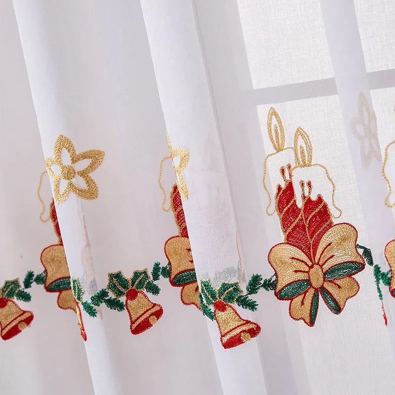 American Christmas curtains with embroidered snowflake design on semi-transparent polyester fabric