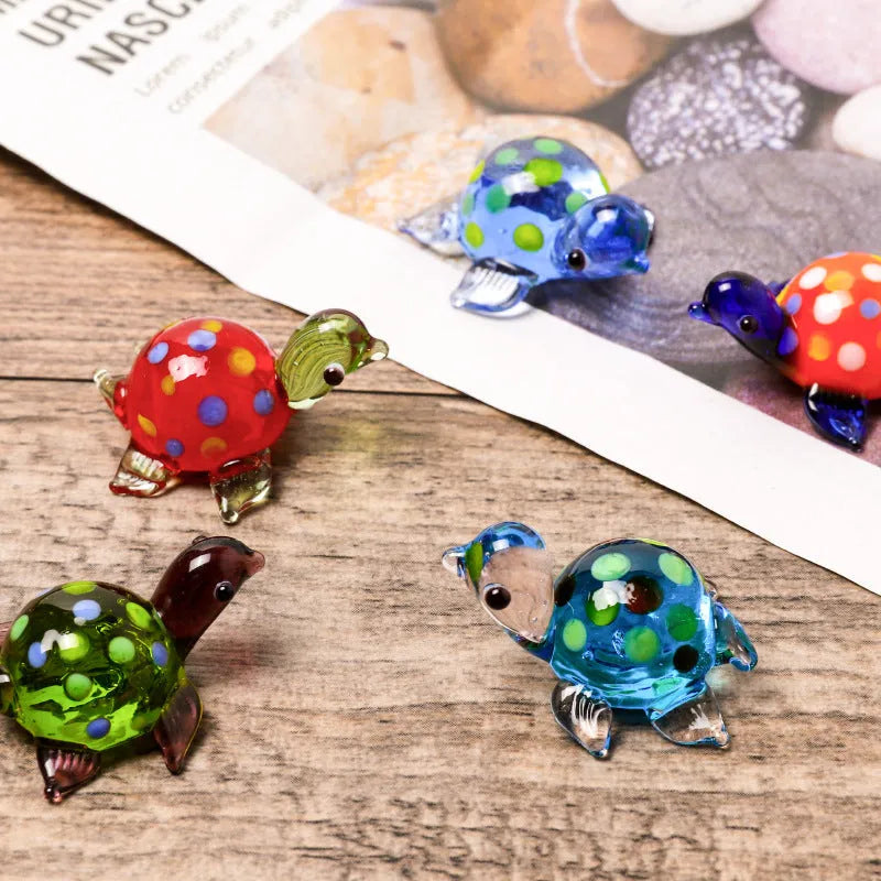 Geometric glass turtle ornament in six colour variations for desktop decoration