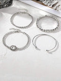 Women's geometric retro alloy bracelet set in gold or silver colour with four chain jewellery pieces