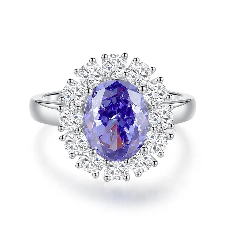 Heart-shaped sterling silver ring with a High Carbon Diamond and tan sang colour zircon stones.