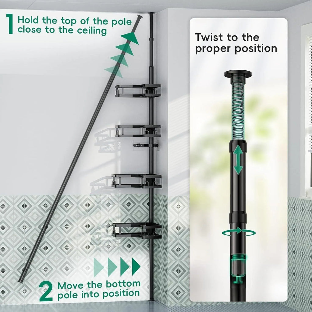 Stainless steel retractable bathroom storage rack with four layers and hole-free installation