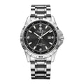 Silver stainless steel men's business watch with luminous dial and sapphire crystal glass