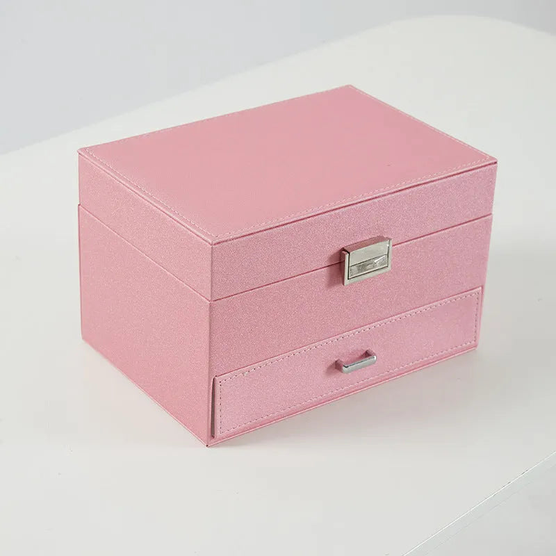 PU leather jewelry storage box in solid colour with hard case construction