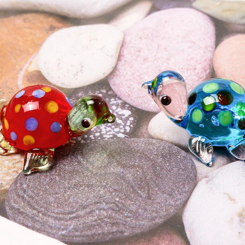 Geometric glass turtle ornament in six colour variations for desktop decoration
