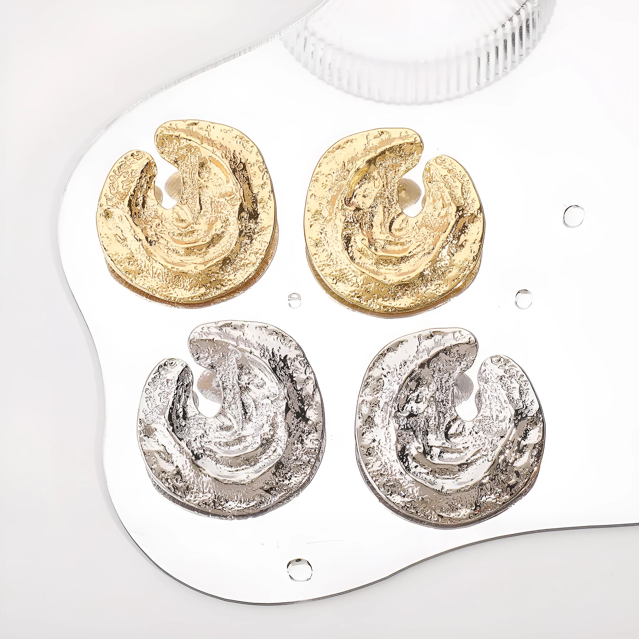 Exaggerated irregular pleated women's earrings with geometric cold concave-convex texture in gold colour