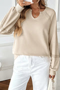 Women's half-open collar lace detail long sleeve sweater in apricot colour on size chart