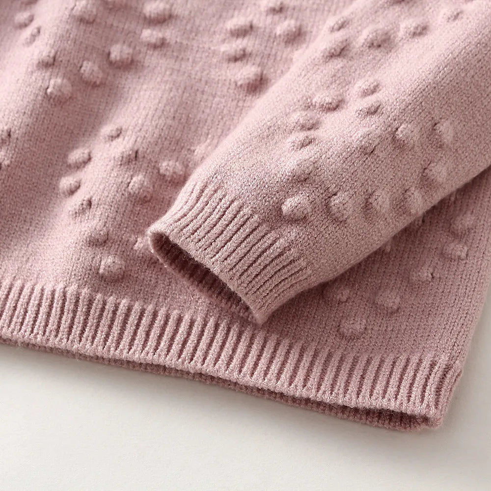 Girls' knitted cotton sweater and pants set in pink or white, sizes 66cm to 100cm, long sleeve pullover outfit