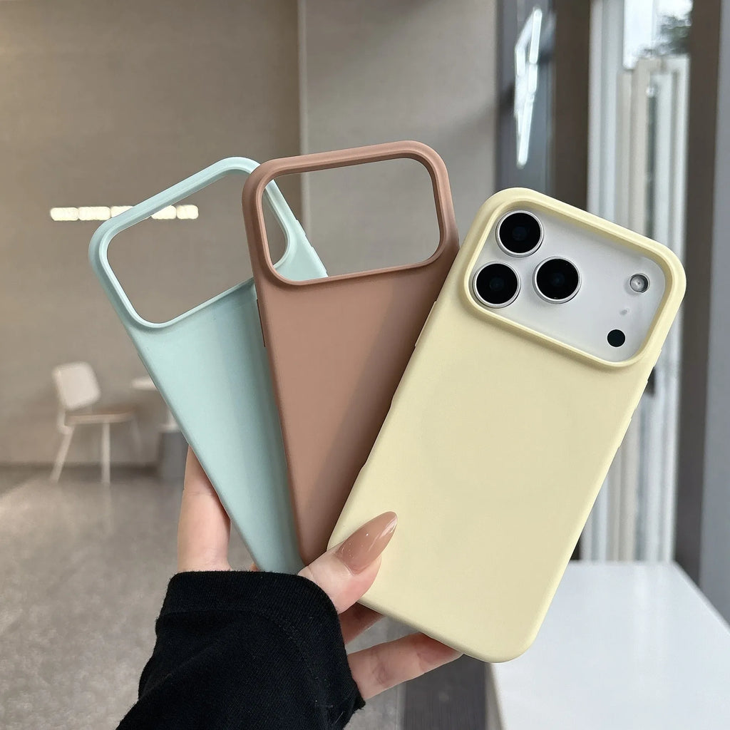 Magnetic liquid silicone phone case for iPhone showing multiple colour options including antique white and desert colour.