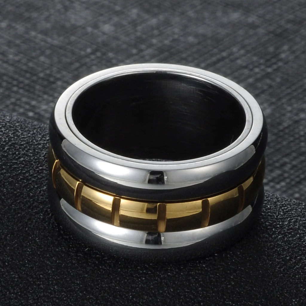 Gold titanium steel ultra-wide knuckle ring with rotatable band in sizes 7-10