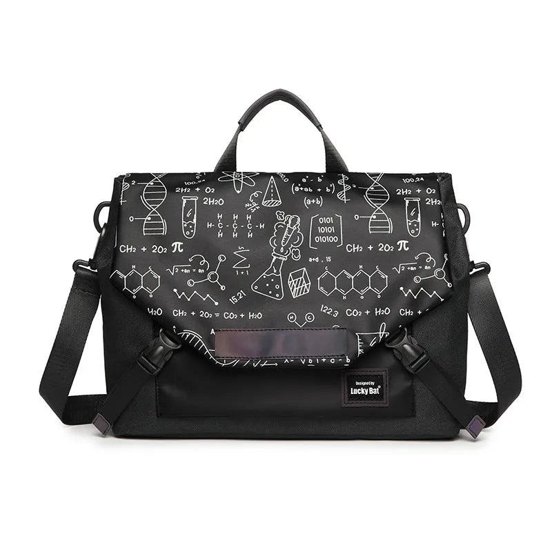 Grey Oxford cloth messenger laptop bag with letter pattern for 16 inch gaming notebook